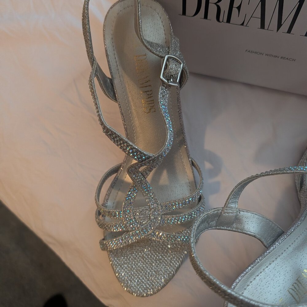 Dream Pairs, Size 7, Silver Glitter Open Toe Heeled Sandal